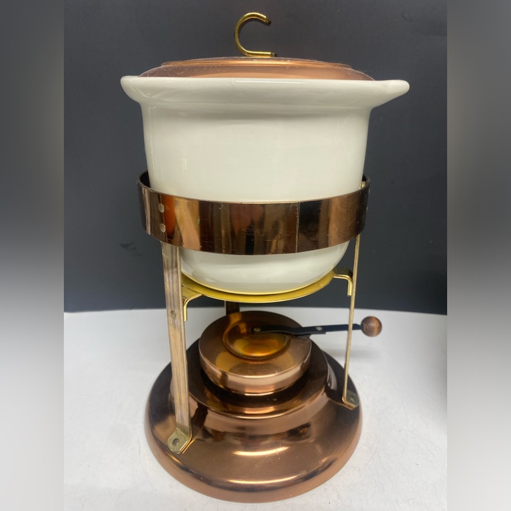 HALL Ernest Sohn China AmBiance Canister Fondue Pot Copper Brass Lid